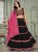 Georgette Black Navratri Wear Embroidery Work Lehenga Choli